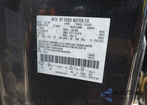 2009 Ford F-150 Fx4/Lariat/Xl/Xlt из США, поврежденный, VIN 1FTPX14V79FB34150